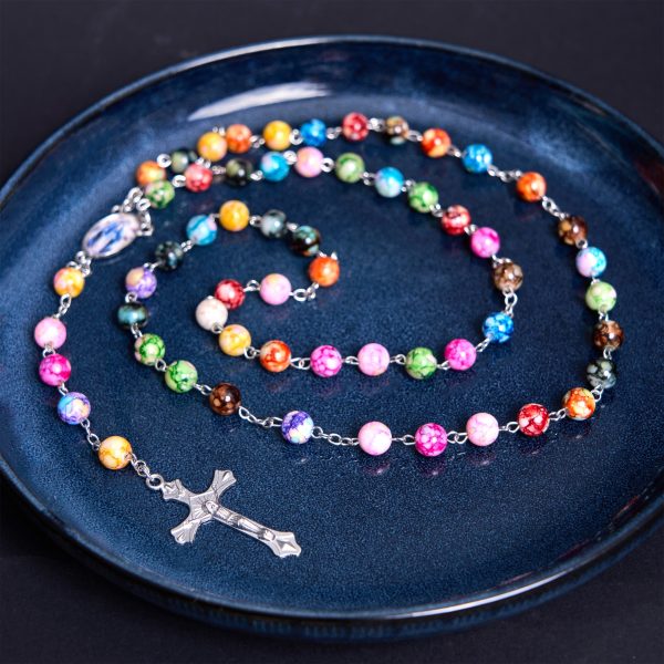 Christianartworkshop Assumption of Our Lady & Crucifix of 8 mm Round Multicolor Acrylic Alloy Chain Rosary