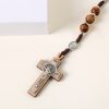 Miraculous Medal & St. Benedict Medal & Crucifix of 10 mm Round Brown Wood Nylon Cord Rosary