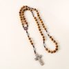 Miraculous Medal & St. Benedict Medal & Crucifix of 10 mm Round Brown Wood Nylon Cord Rosary