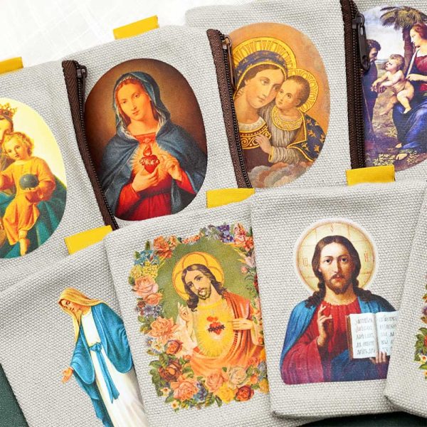 Christianartworkshop Retro Classic Style Jesus & Our Lady Colorful Holy Saint Icon Jewelry Pouches Storage Bag