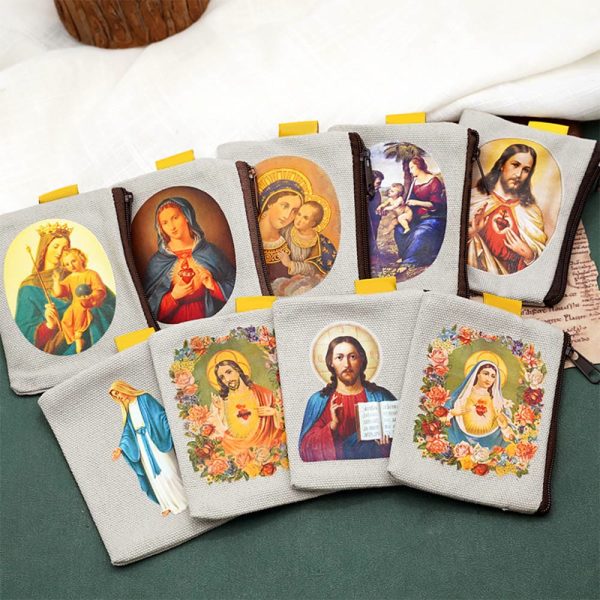 Christianartworkshop Retro Classic Style Jesus & Our Lady Colorful Holy Saint Icon Jewelry Pouches Storage Bag
