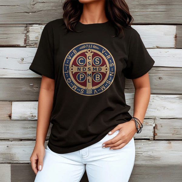 Christianartworkshop Classic Colored Style St. Benedict Protector Icon Short Sleeve T-shirt