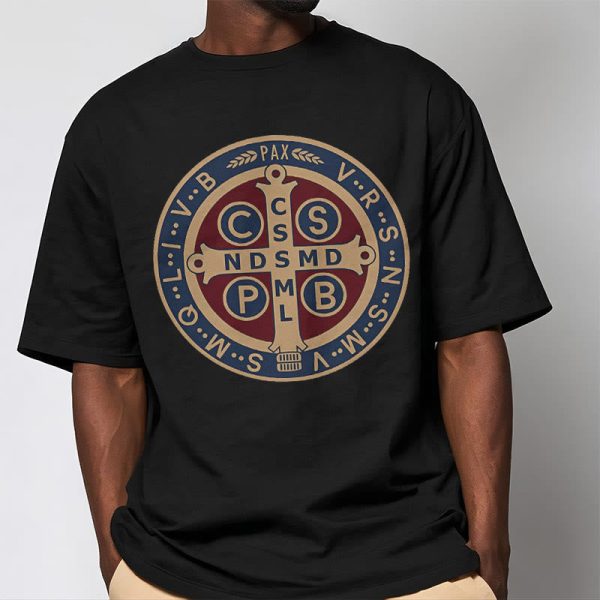 Christianartworkshop Classic Colored Style St. Benedict Protector Icon Short Sleeve T-shirt