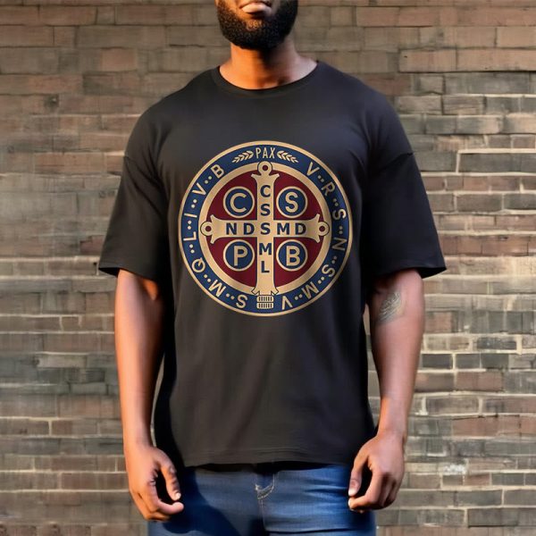 Christianartworkshop Classic Colored Style St. Benedict Protector Icon Short Sleeve T-shirt