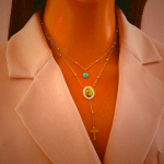Minimalist Style Double Layered Our Lady of Guadalupe Turquoise Cross Necklace