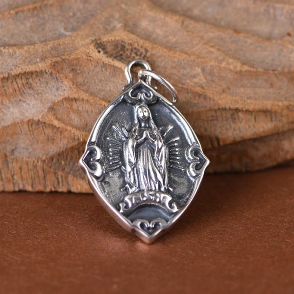 Retro Style Crafted Our Lady of Guadalupe Sterling Silver Pendant Necklace