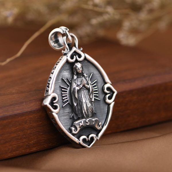 Retro Style Crafted Our Lady of Guadalupe Sterling Silver Pendant Necklace