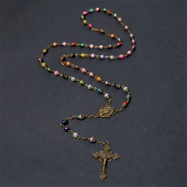 Our Lady of Fátima & Crucifix of 6 mm Round Multicolor Acrylic Alloy Chain Rosary