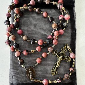 Christianartworkshop Miraculous Medal & Crucifix of 6 mm Round Multicolor Natural Black Line Rosary