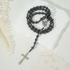 Holy Family & Crucifix of 8 mm Round Black Gallstone Nylon Cord Rosary