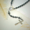 Holy Family & Crucifix of 8 mm Round Black Gallstone Nylon Cord Rosary