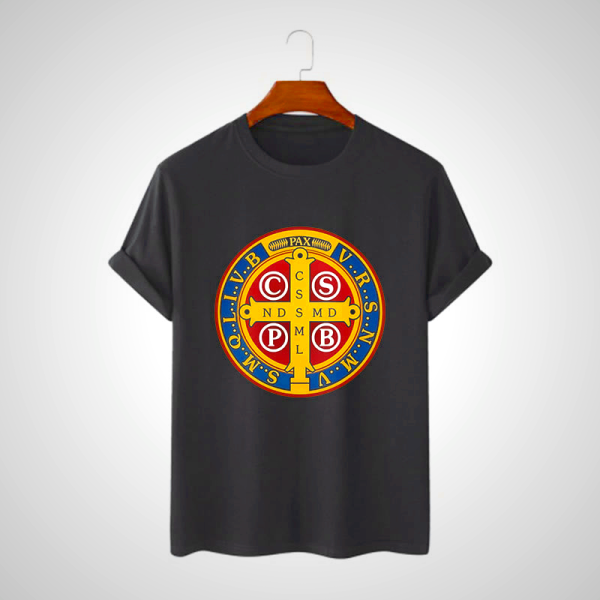 Christian Art Workshop Golden St. Benedict Medal T-Shirt
