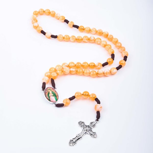Christianartworkshop Our Lady of Guadalupe & Crucifix of 10 mm Round Orange Acrylic Nylon Cord Rosary