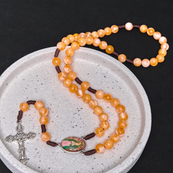 Christianartworkshop Our Lady of Guadalupe & Crucifix of 10 mm Round Orange Acrylic Nylon Cord Rosary