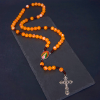 Our Lady of Guadalupe & Crucifix of 10 mm Round Orange Acrylic Nylon Cord Rosary