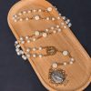 St. Benedict Medal & Miraculous Medal of 6*10 mm Round White Pearl Alloy Chain Rosary