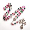 St. Benedict Medal & Cross of 8 mm Round Multicolor Natural Tourmaline Agate Alloy Chain Rosary