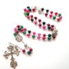 St. Benedict Medal & Cross of 8 mm Round Multicolor Natural Tourmaline Agate Alloy Chain Rosary