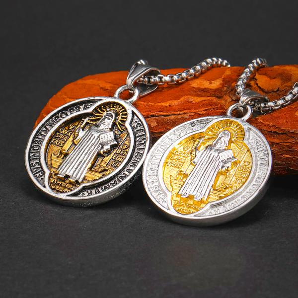 Classic Retro Style Crafted St. Benedict Sacred Protection Pendant Necklace