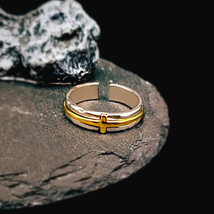 Retro Minimalist Style Two-Tone Cross Blessing Ring