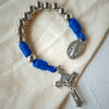 Miraculous Medal & Crucifix of 8 mm Round Silver Stainless Steel Blue Paracord Pocket Rosary