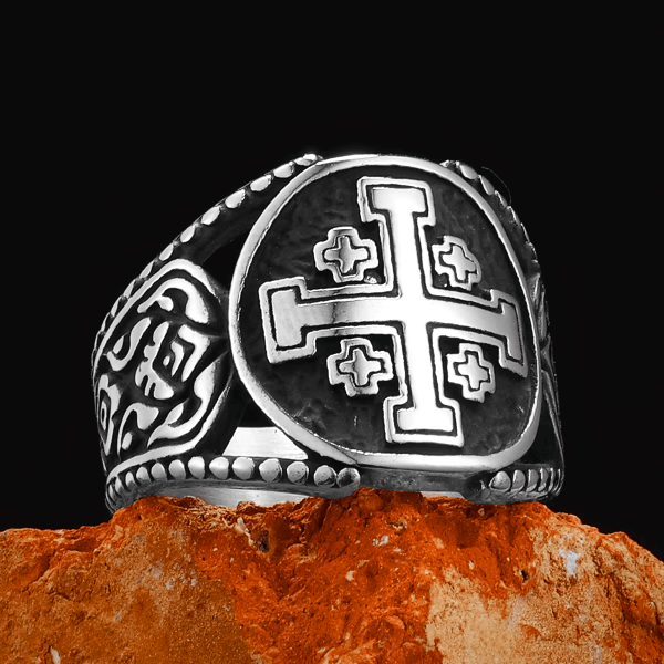 Classic Style Old Craft Jerusalem Cross Symbol Alloy Ring