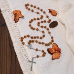 Jerusalem Medal & Crucifix of 7 mm Round White Rosewood Alloy Chain Rosary