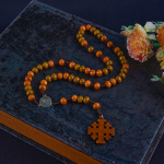 St. Benedict Medal & Jerusalem of 10 mm Round Brown Wood Nylon Cord Rosary