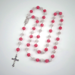 Our Lady of Guadalupe & Crucifix of 10 mm Round Pink White Polymer Clay Alloy Chain Rosary