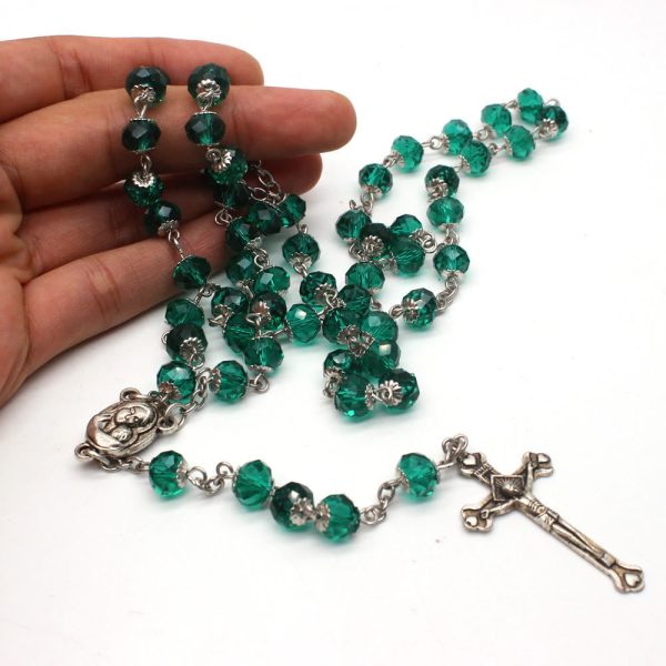 Madonna and Child & Crucifix of 6*8 mm Polyhedron Multicolor Glass Alloy Chain Rosary