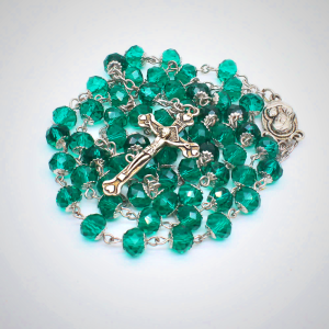 Madonna and Child & Crucifix of 6*8 mm Polyhedron Multicolor Glass Alloy Chain Rosary