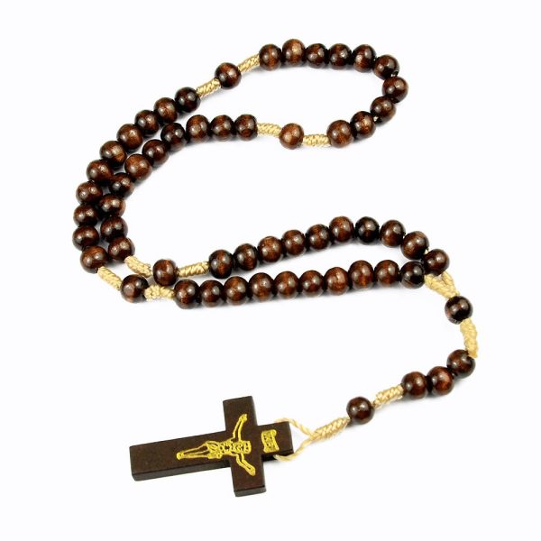 Crucifix of 7*8 mm Round Multicolor Wood Nylon Cord Rosary