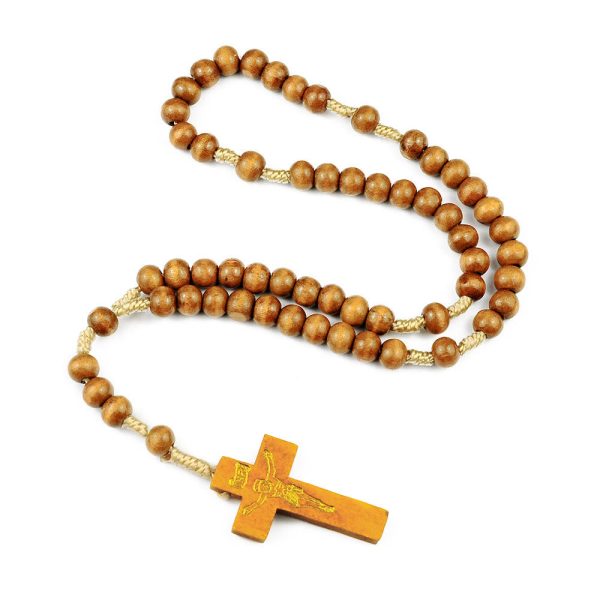 Crucifix of 7*8 mm Round Multicolor Wood Nylon Cord Rosary