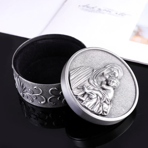 Classic Retro Style Crafted Madonna and Child Zinc Alloy Storage Box