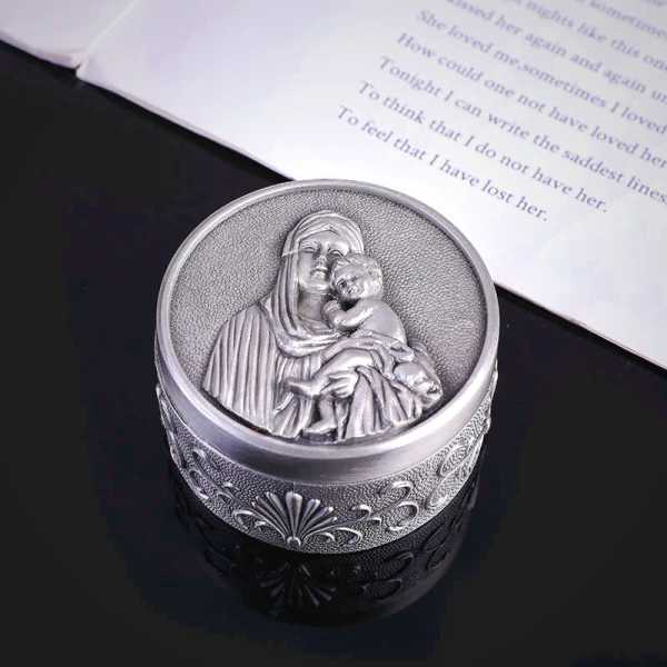 Classic Retro Style Crafted Madonna and Child Zinc Alloy Storage Box