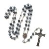 Miraculous Medal & Crucifix of 8 mm Round Blue Weathered Agate Alloy Chain Rosary