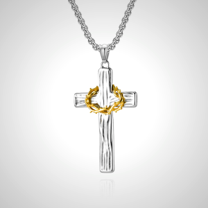 Modern Style Jesus Crown Of Thorns Cross Sacred Protection Pendant Necklace
