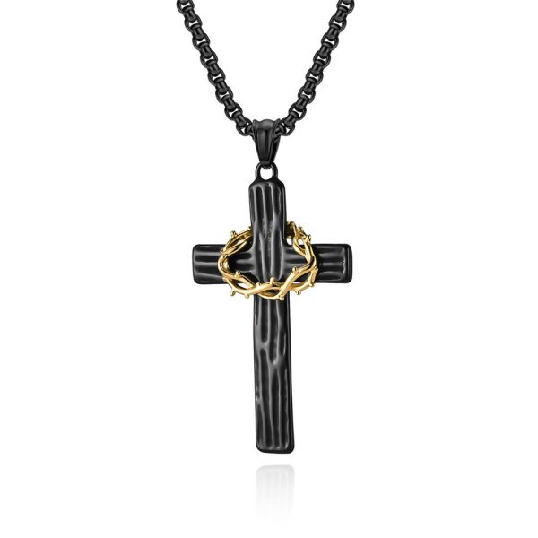 Christianartworkshop Modern Style Jesus Crown Of Thorns Cross Sacred Protection Pendant Necklace