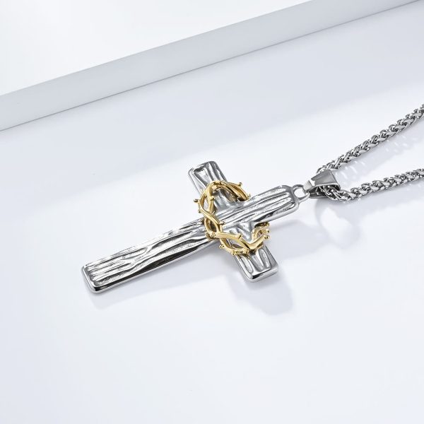 Christianartworkshop FAITH AS YOUR ARMOR: Jesus Crown Of Thorns Cross Sacred Necklace