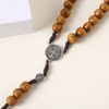 St. Benedict Medal & Pardon Crucifix of 10 mm Round Brown Wood Nylon Cord Rosary