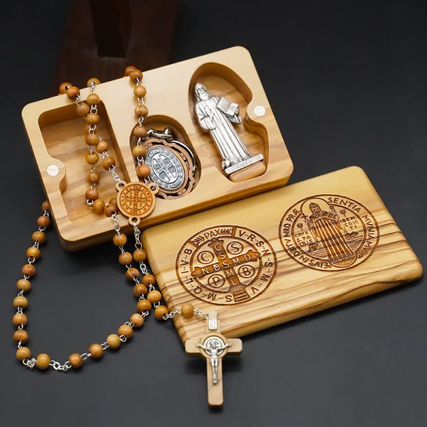 Classic Style Devotional St. Benedict Olive Wood Rosary Set