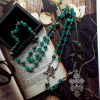 Miraculous Medal & St. Benedict Medal & Crucifix of 8 mm Round Green Cat's Eye Stone Alloy Chain Rosary