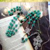 Miraculous Medal & St. Benedict Medal & Crucifix of 8 mm Round Green Cat's Eye Stone Alloy Chain Rosary