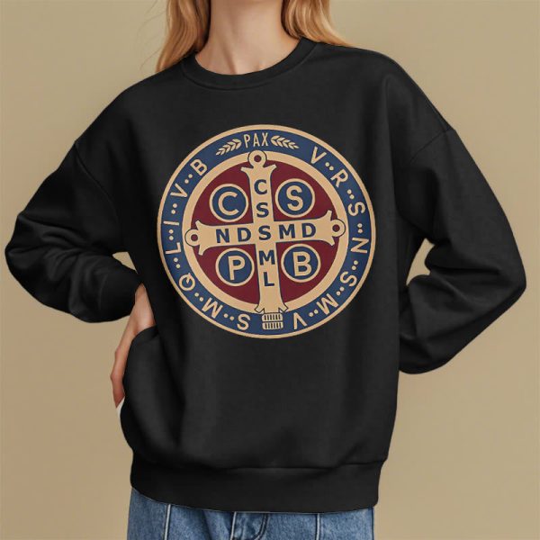 Christianartworkshop Classic Colored Style St. Benedict Protector Fleece Lined Polyester Sweatshirt