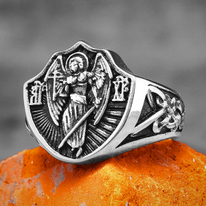 Retro Style St. Michael Guardian Angel Protection & Strength Ring