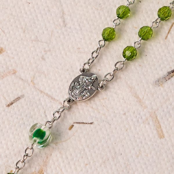 Assumption of Virgin Mary & Crucifix of 6 mm Polyhedron Green Crystal Alloy Chain Rosary