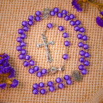 Holy Gail & Crucifix of 8 mm Round Purple Acrylic Alloy Chain Rosary