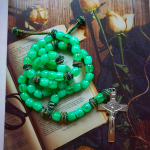 St. Benedict Crucifix of 12 mm Bucket Light Green Acrylic Paracord Rosary