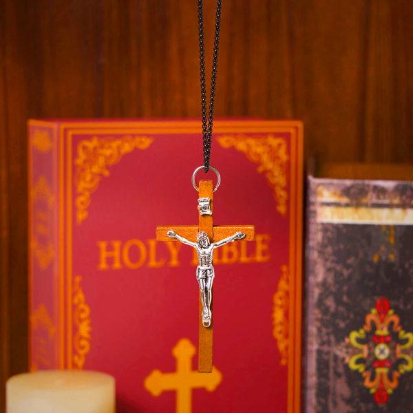 Classic Style Wooden Craft Alloy Crucifix Faith Pendant Necklace