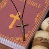 Christianartworkshop Classic Style Wooden Craft Alloy Crucifix Faith Pendant Necklace